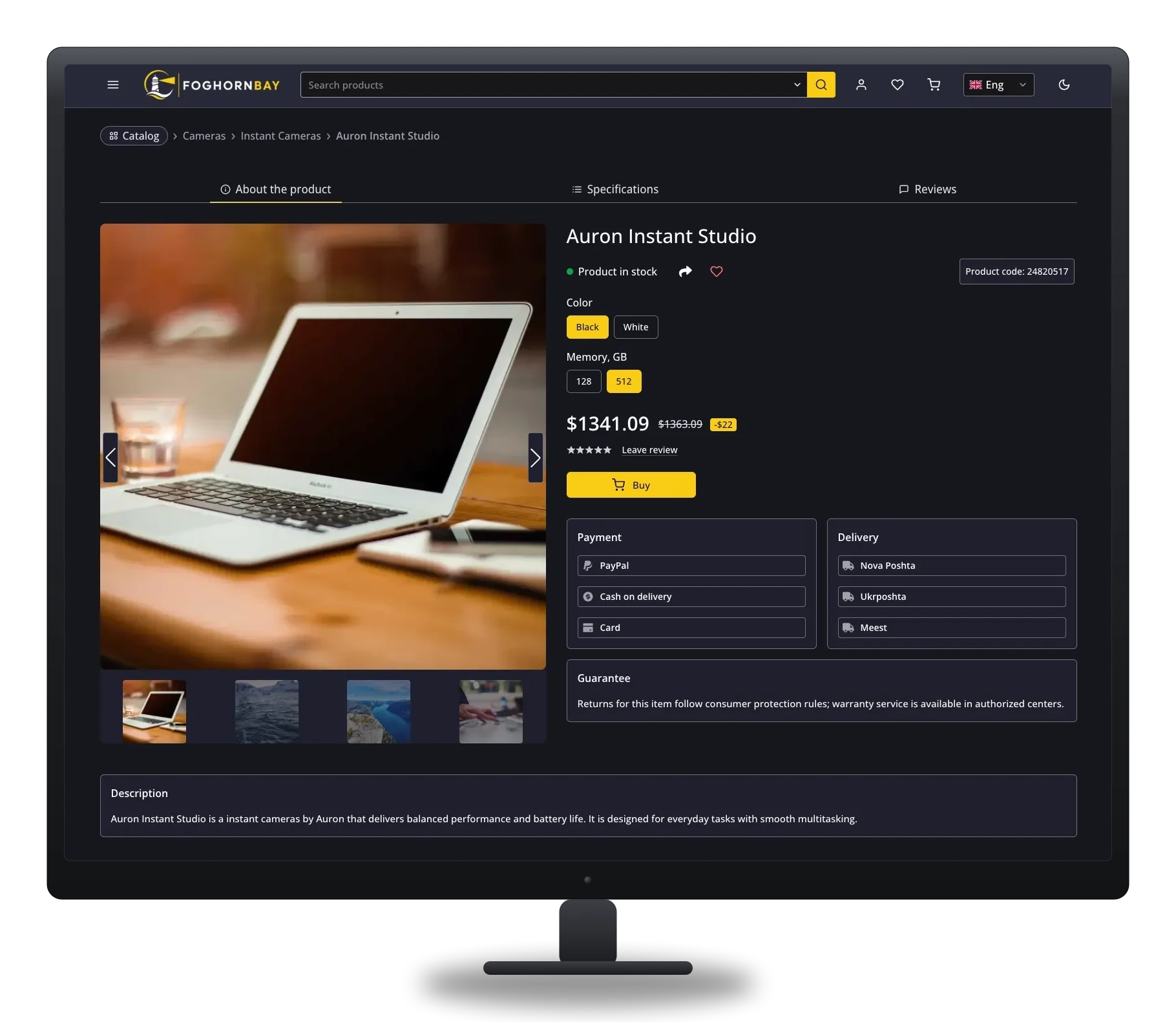 Desktop product detail page preview