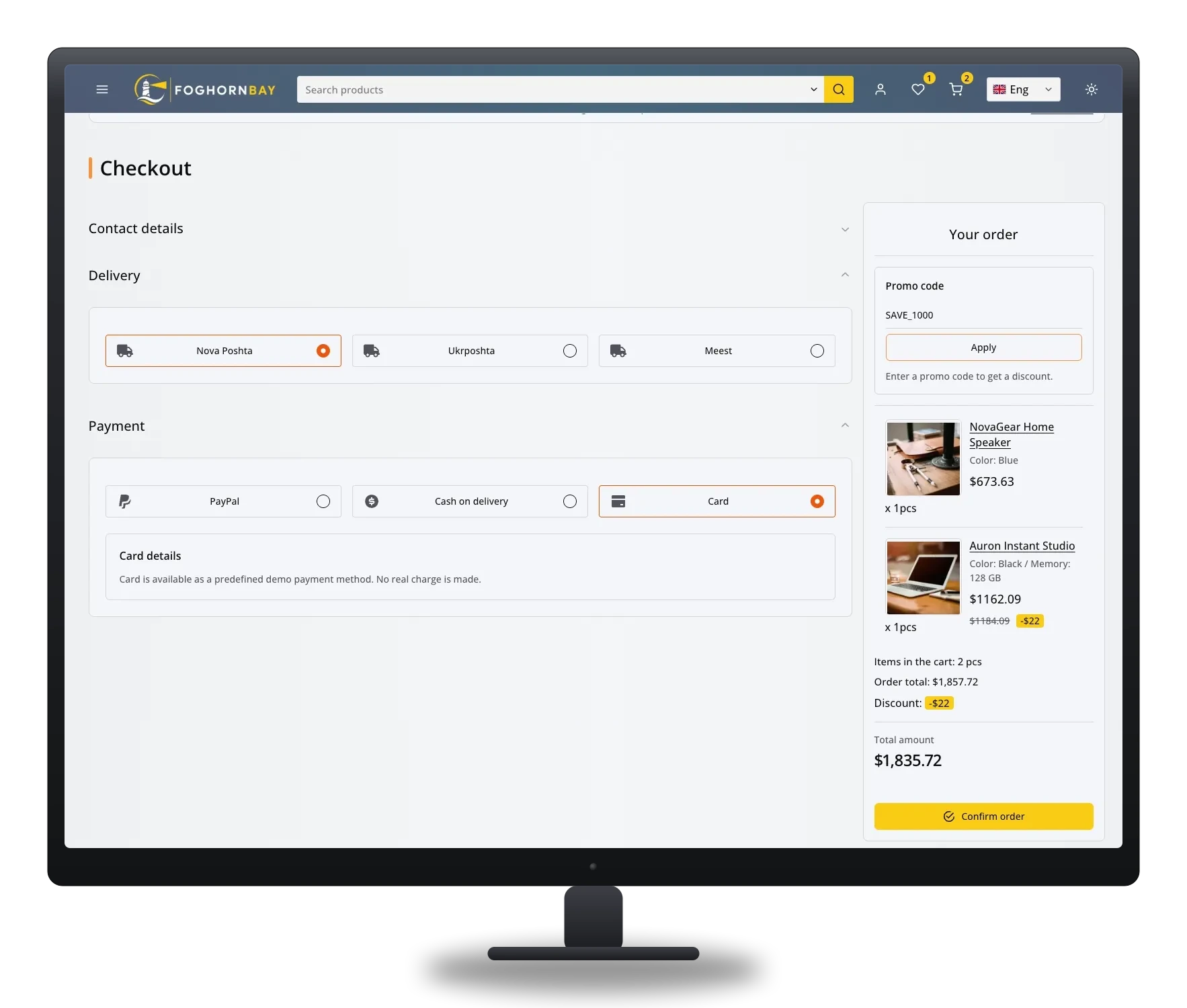 Desktop cart and checkout showcase preview
